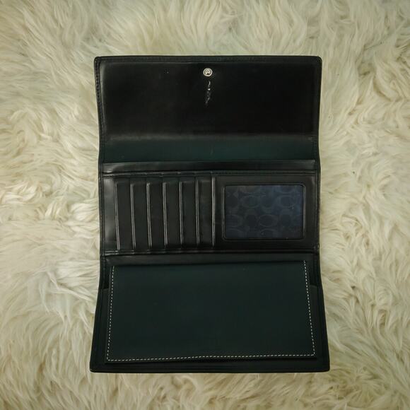 Coach Hamilton Black Leather Continental Style Snap Tri Fold Wallet Checkbook - Picture 4 of 6